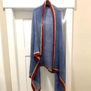 Colorblock Handmade Vintage Style Large Size Shawl/Wrap With Pleated Textured